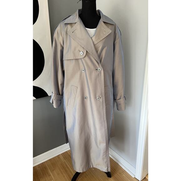 Vintage 80s90s London Fog Iridescent Blue/Gray Long Trenchcoat Raincoat Size 10 - Picture 2 of 16